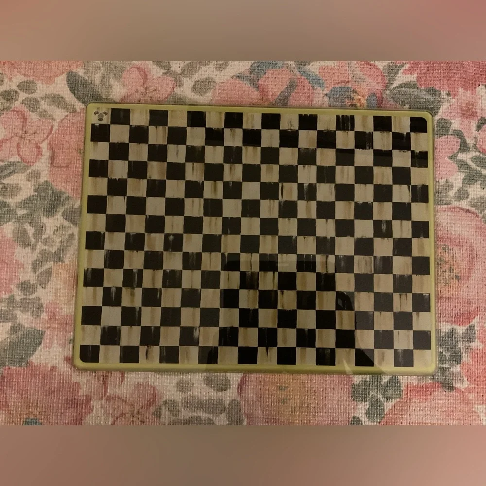 NWOT MacKenzie-Childs Courtly Check Glass Cutting Board - never used